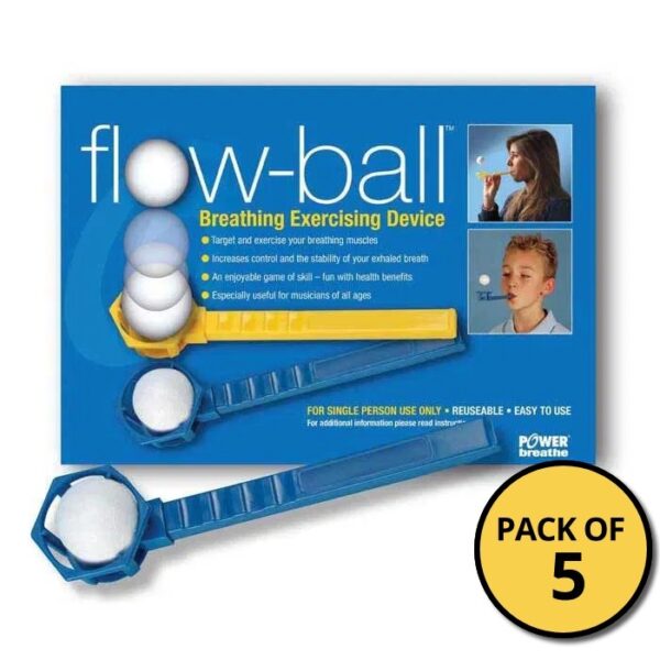 5 Pack of flowball devices designed by POWERbreathe for breathing exercising.