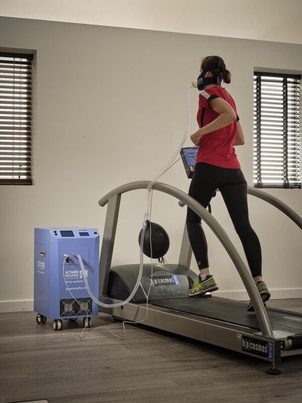 PBAES Pro Mask Based Hypoxic Air Generator and h/p/cosmos treadmill used during the test